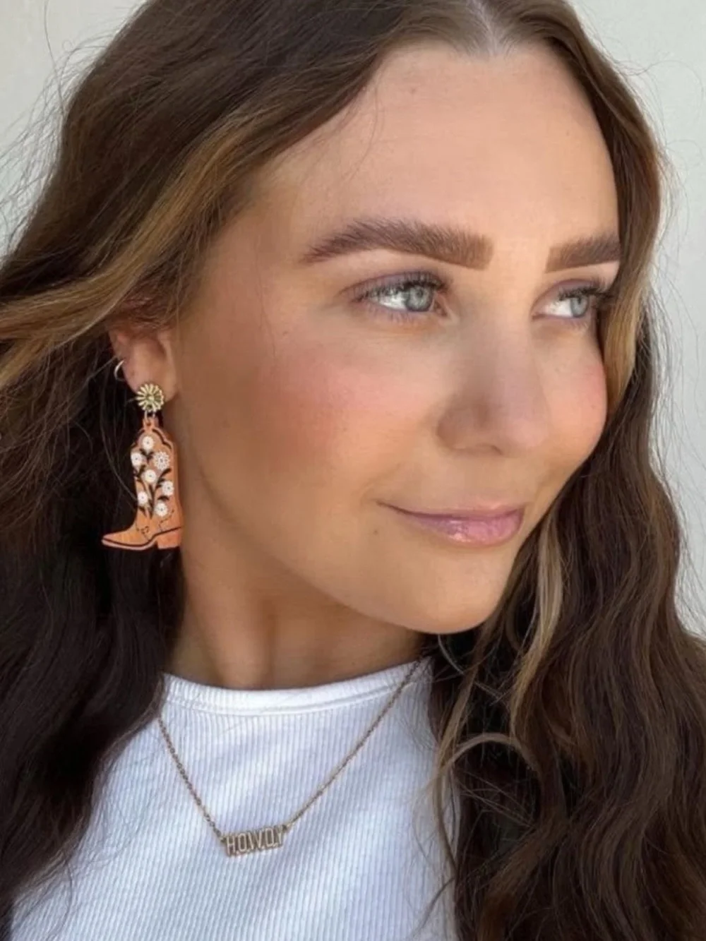 New Plunder Cowgirl Boot Floral Drop Earrings